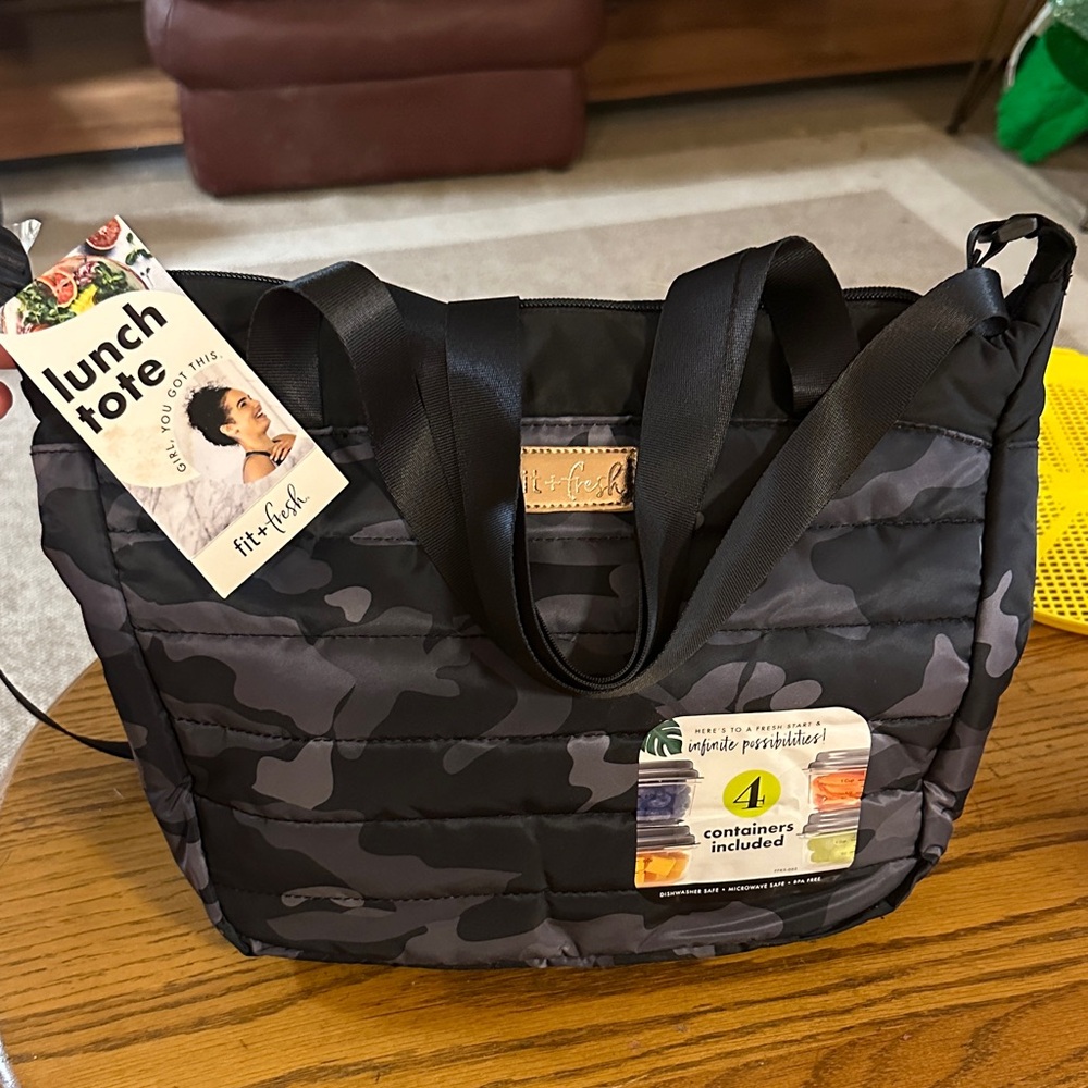 Fit + Fresh Black Camouflage Lunch Tote